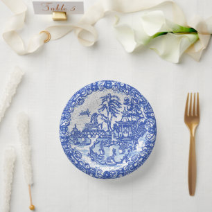 Blue Willow Rabbit Classic Whimsical Pottery Pappteller