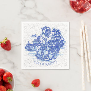 Blue Willow Rabbit Island Whimsical Crackle Look Serviette
