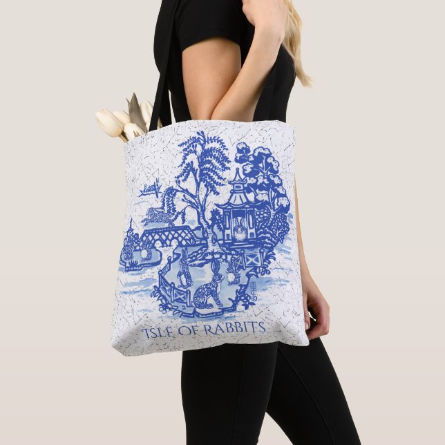 Blue Willow Rabbit Island Whimsical Eleganter Spaß (Von Nahem)