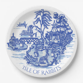 Blue Willow Rabbit Island Whimsical Potterie Look Pappteller
