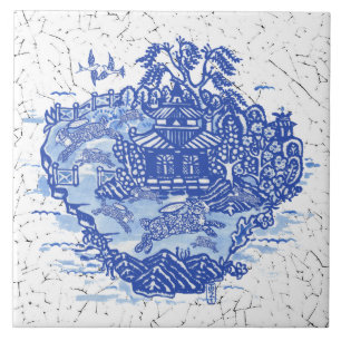 Blue Willow Rabbit Isle Willow Antiquitäten Kunst, Fliese