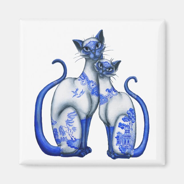 Blue Willow Siamese Cats Magnet (Vorne)