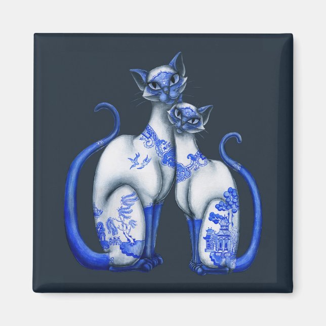 Blue Willow Siamese Cats Magnet (Vorne)