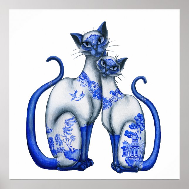 Blue Willow Siamese Cats Poster (Vorne)