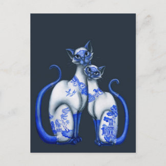 Blue Willow Siamese Cats Postkarte