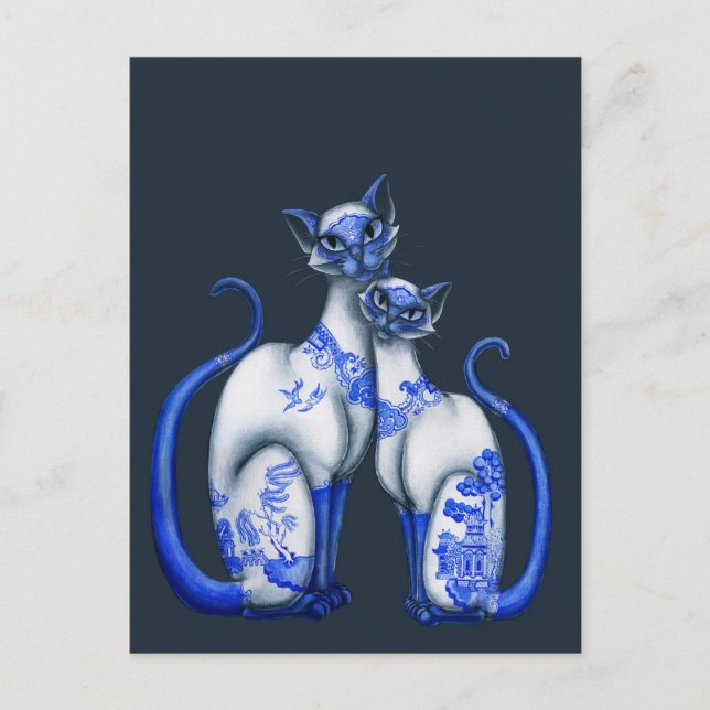 Blue Willow Siamese Cats Postkarte (Vorderseite)