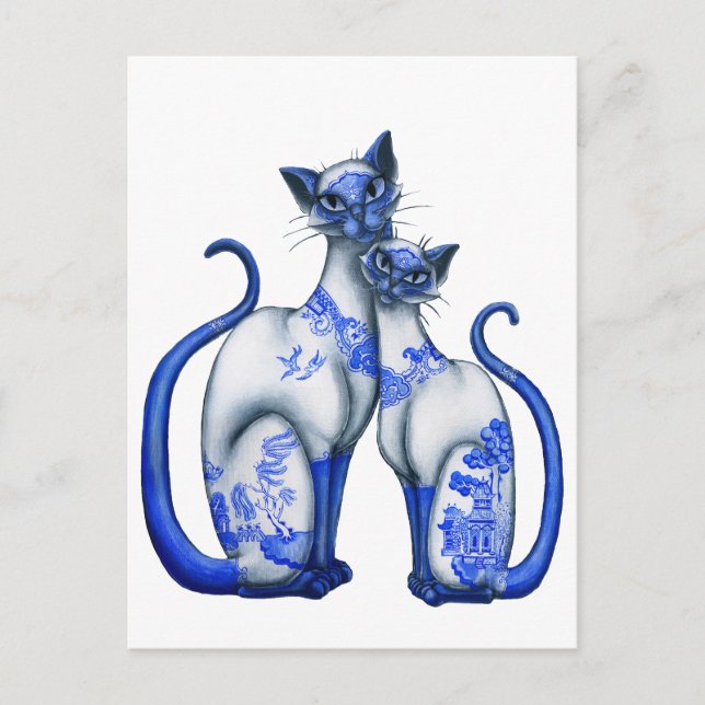 Blue Willow Siamese Cats Postkarte (Vorderseite)