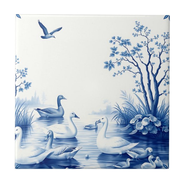Blue Willow Swans Lake Scene Fliese (Vorderseite)