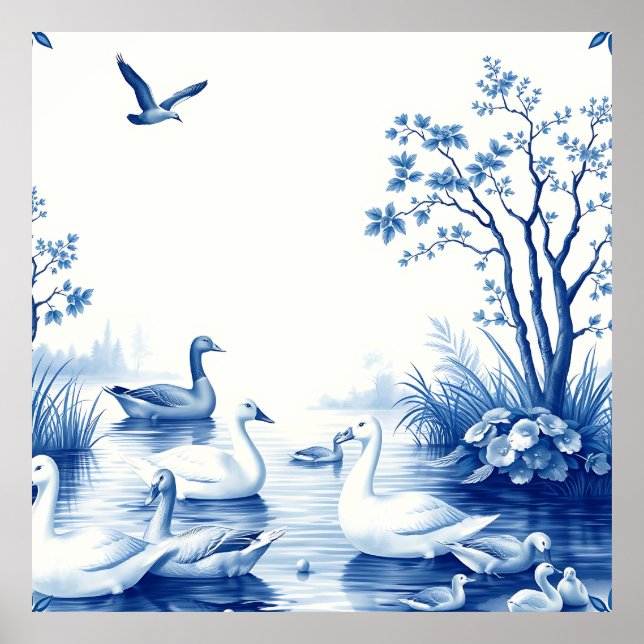 Blue Willow Swans Lake Scene Poster (Vorne)