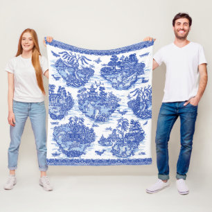 Blue Willow Tierpagode asiatisches Vintage-Muster Fleecedecke