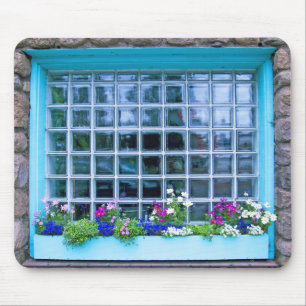 Blue Window Box mit Blume Fotografie Mousepad