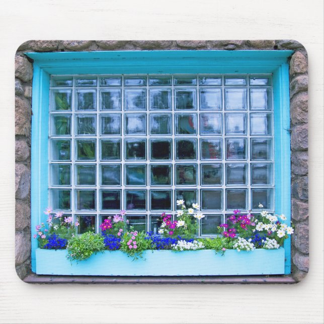 Blue Window Box mit Blume Fotografie Mousepad (Vorne)