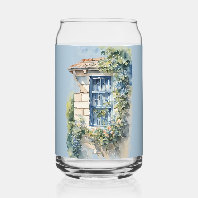 Blue Window Stone Wall Cottage Vines Dosenglas (Vorderseite)