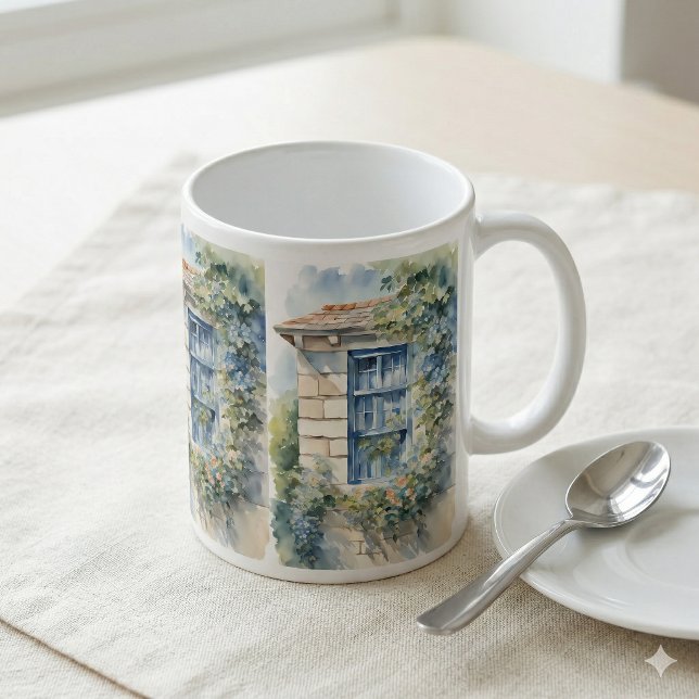 Blue Window Stone Wall Cottage Vines Tasse (Blue Window Stone Wall Cottage Vines Mug)