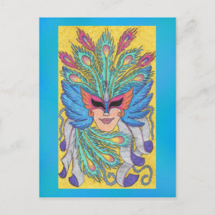 Blue Wing Mardi Gras Mask Postkarte
