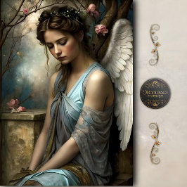 Blue Winged Angel Romantic Vintage Art Decoupage Seidenpapier
