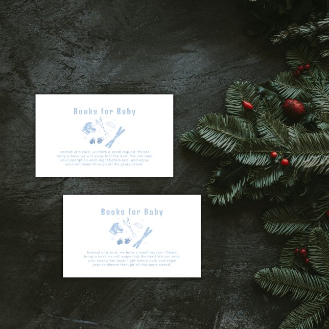 Blue Winter Après Bébé Ski Books For Baby Shower  Begleitkarte (Blue Winter Après Bébé Ski Books For Baby Shower Enclosure Card)