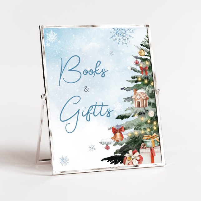 Blue Winter Baby Es ist kalt draußen Bücher und Ge Poster (Baby It's Cold Outside Baby Shower Books and Gifts Sign)