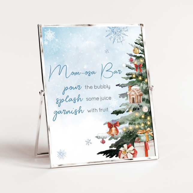 Blue Winter Baby Es ist kalt draußen Mama Osa Bar Poster (Baby It's Cold Outside Baby Shower Mom Osa Bar Sign)