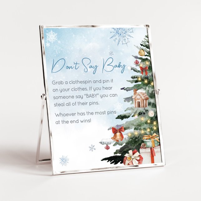 Blue Winter Baby Es ist kalt draußen, sagt nicht B Poster (Baby It's Cold Outside Baby Shower Don't Say Baby Sign)