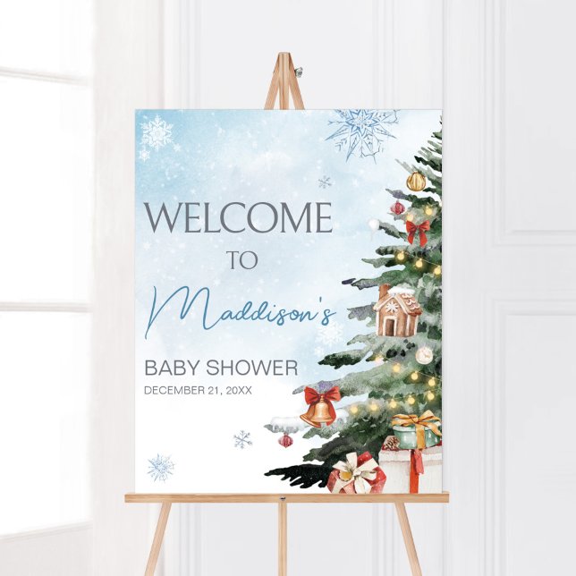 Blue Winter Baby Es ist kalt draußen Willkommen Poster (Baby It's Cold Outside Baby Shower Welcome Sign)
