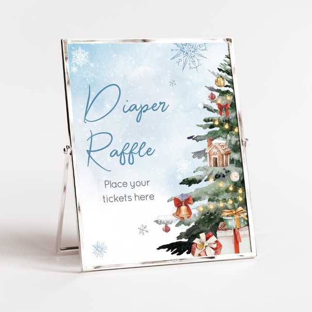 Blue Winter Baby Es ist kalt draußen Windelwascher Poster (Baby It's Cold Outside Baby Shower Diaper Raffle Sign)