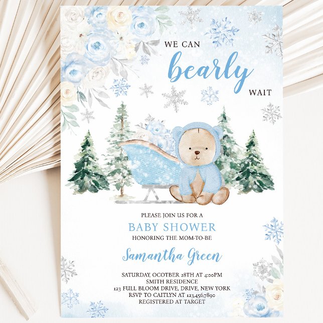 Blue Winter Bear Baby Dusche Einladung (Von Creator hochgeladen)