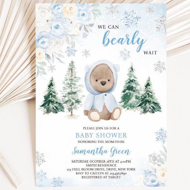 Blue Winter Bear Baby Dusche Einladung (Von Creator hochgeladen)