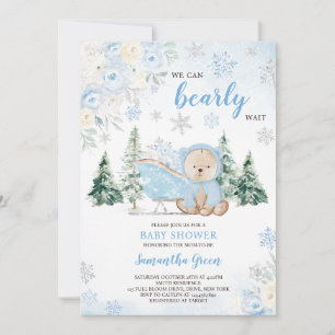 Blue Winter Bear Baby Dusche Einladung