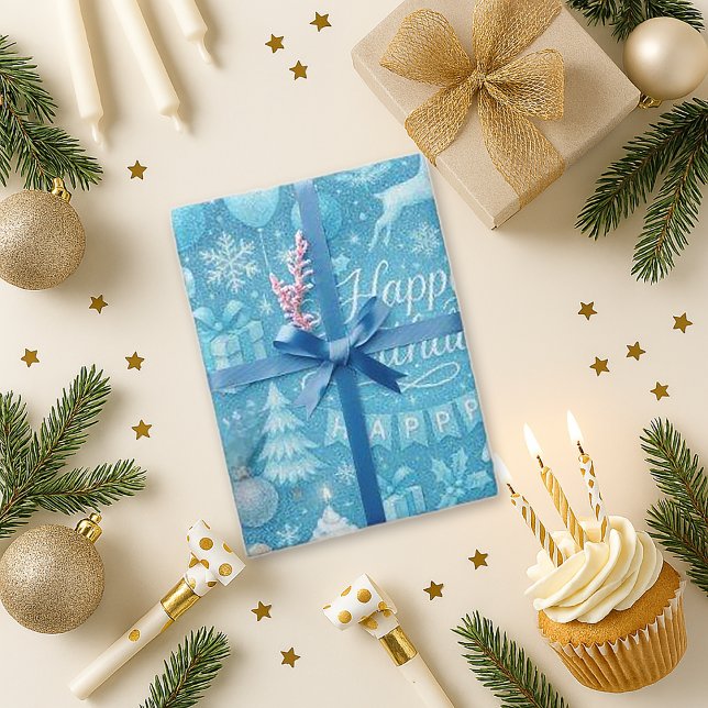 Blue Winter Birthday Geschenkpapier (Von Creator hochgeladen)