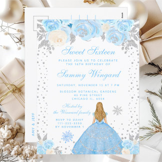 Blue Winter Blonde Hair Princess 16 . Geburtstag Postkarte