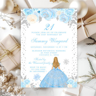 Blue Winter Blonde Hair Princess Geburtstagsparty Einladung