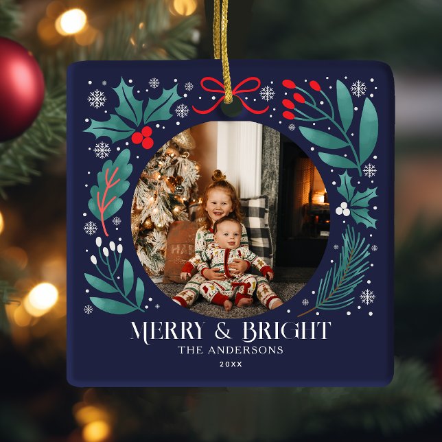 Blue Winter Botanicals Weihnachtsfest Foto Keramikornament (Von Creator hochgeladen)