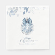 Blue Winter Bow Snowflake Ornament Baby Shower 