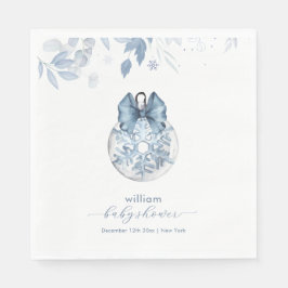 Blue Winter Bow Snowflake Ornament Baby Shower Serviette