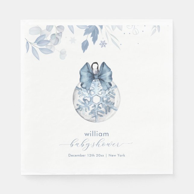 Blue Winter Bow Snowflake Ornament Baby Shower  Serviette (Vorderseite)