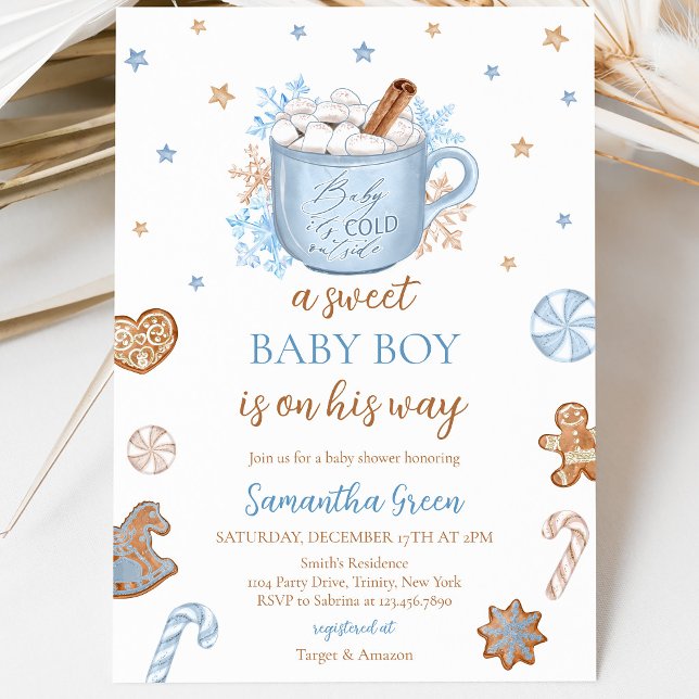 Blue Winter Boy Baby Dusche Einladung (Von Creator hochgeladen)