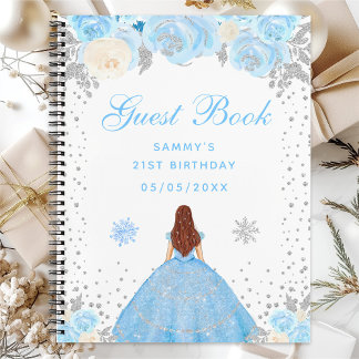 Blue Winter Brown Hair Princess Geburtstagsparty Notizbuch