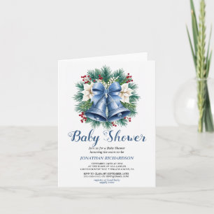 Blue Winter Christmas Bells Babydusche Einladung