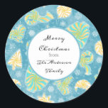 Blue Winter Christmas Monogram Runder Aufkleber<br><div class="desc">Blaue Winterbilder</div>