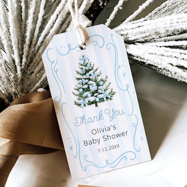 Blue Winter Christmas Tree Baby Shower Geschenkanhänger (Von Creator hochgeladen)