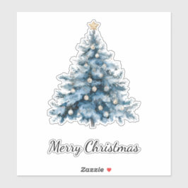 Blue Winter Christmas Tree Gold Star Aufkleber