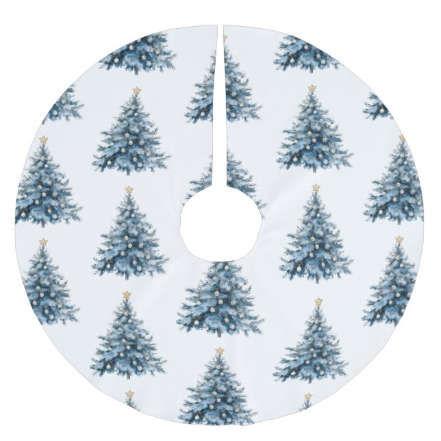 Blue Winter Christmas Tree Gold Star Polyester Weihnachtsbaumdecke (Vorderseite)