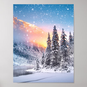 Blue Winter Christmas Wall Art Prints Poster