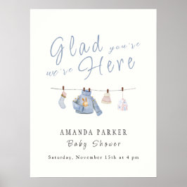 Blue Winter Clothesline Baby Dusche Begrüßungszeic Poster