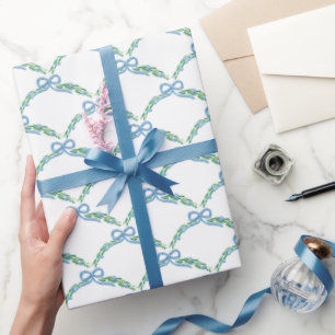 Blue Winter Coquette Coastal Bow Garland Geschenkpapier