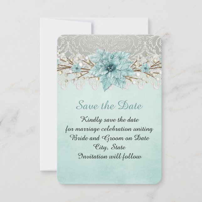 Blue Winter Day Damask Save the Date (Vorderseite)