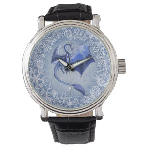 Blue Winter Dragon Fantasy Nature Art Armbanduhr