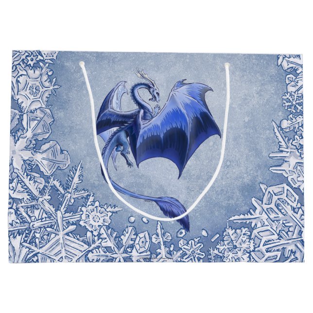 Blue Winter Dragon Fantasy Nature Art Große Geschenktüte (Rückseite)