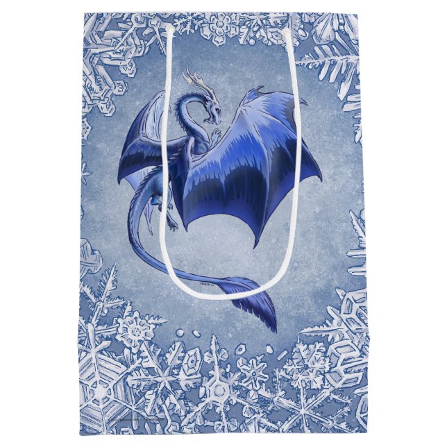 Blue Winter Dragon Fantasy Nature Art Mittlere Geschenktüte (Rückseite)